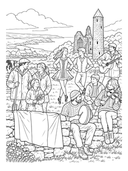 Free printable Irish Music And Dance Gathering coloring page