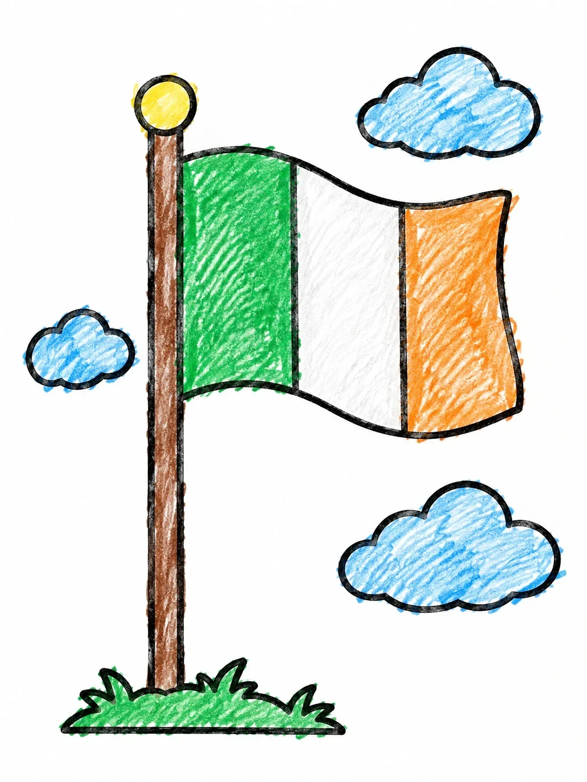 Colored example of the Irish Tricolor Flag On Flagpole coloring page