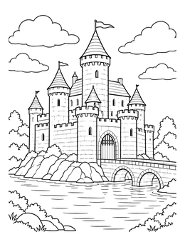 Free printable Stone Castle By The River coloring page