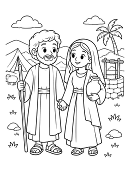Free printable Isaac And Rebekah By The Well coloring page