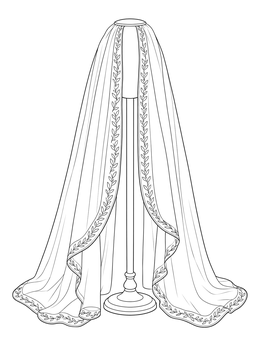 An ornate draped veil on a stand features in this isaac and rebekah coloring page.
