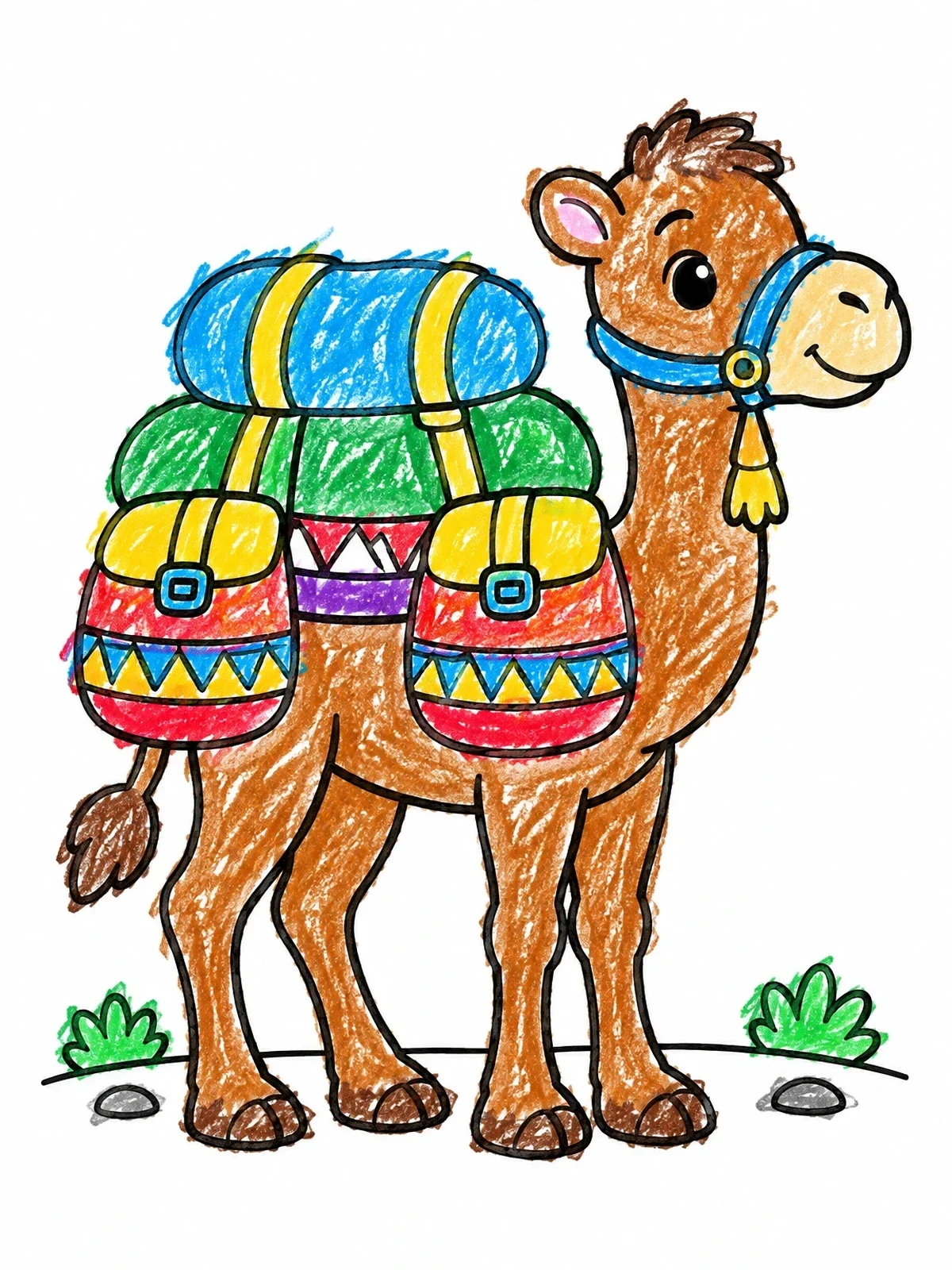 Colored example of the Friendly Pack Camel With Bags coloring page