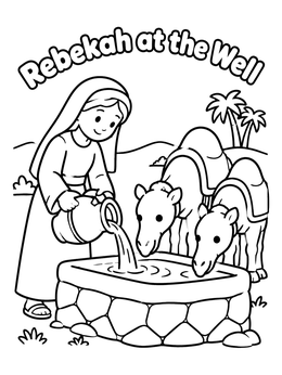 Free printable Rebekah At The Well With Camels coloring page