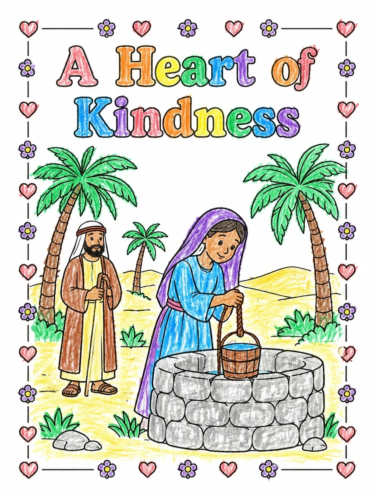 Colored example of the Rebekah At The Well Of Kindness coloring page