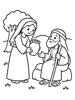 Free printable Rebekah Offering Water To Eliezer coloring page