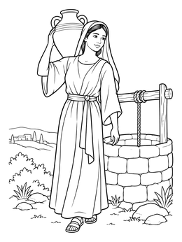 Free printable Rebekah With Water Jug At Well coloring page