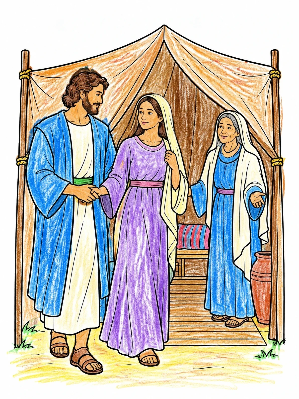Colored example of the Isaac Leading Rebekah To The Tent coloring page
