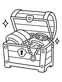 Free printable Treasure Chest With Jewelry And Fabric coloring page