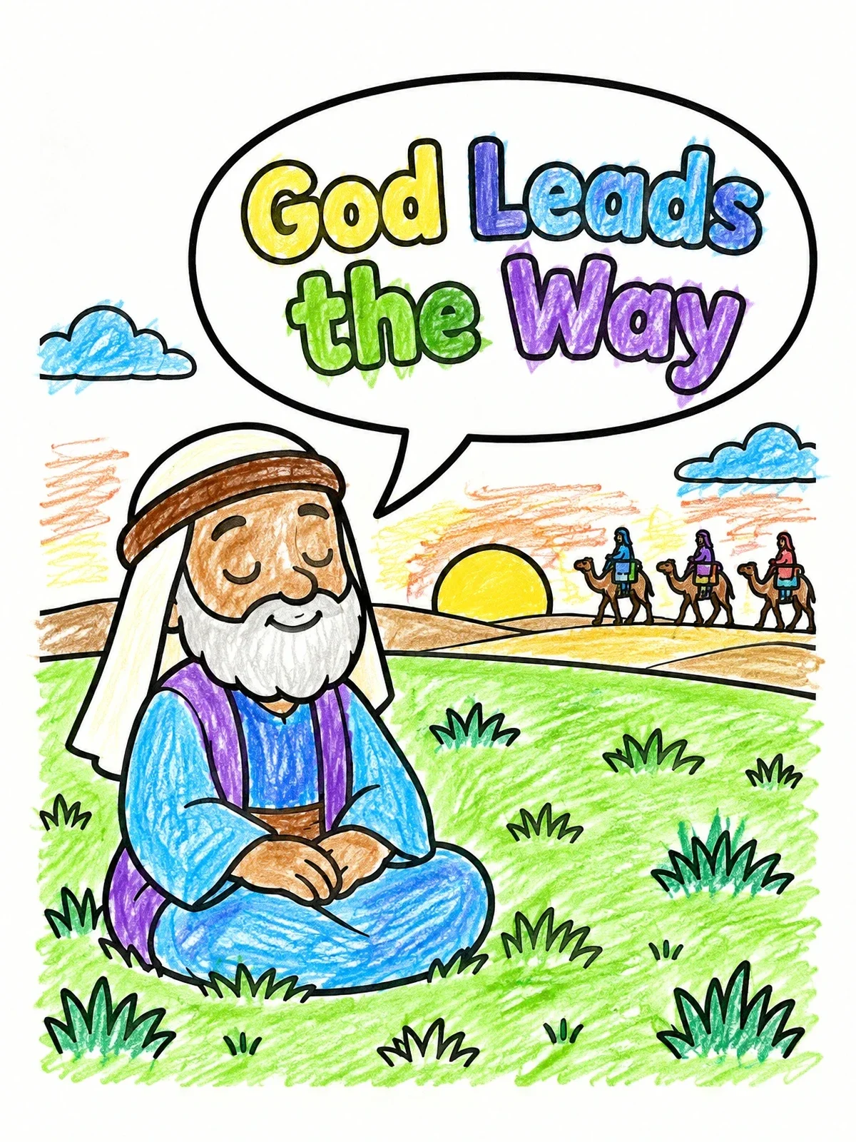 Colored example of the Isaac Meditating In The Field coloring page