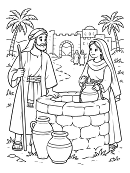 Free printable Meeting At The Stone Well coloring page