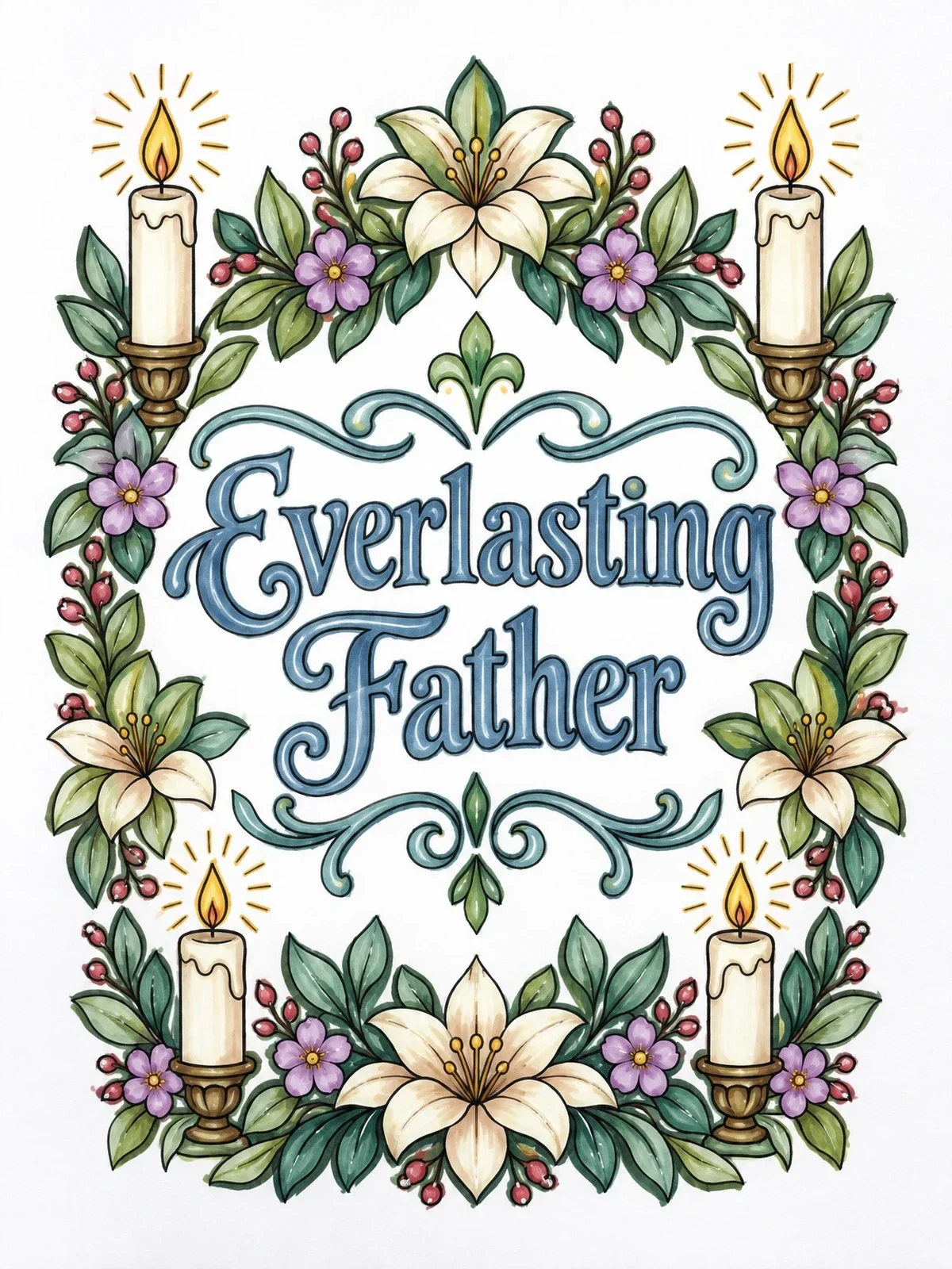 Colored example of the Everlasting Father Floral Scripture Border coloring page