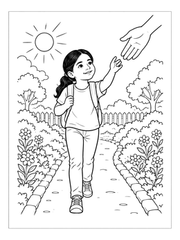 A girl reaching toward a guiding hand on this isaiah coloring page.