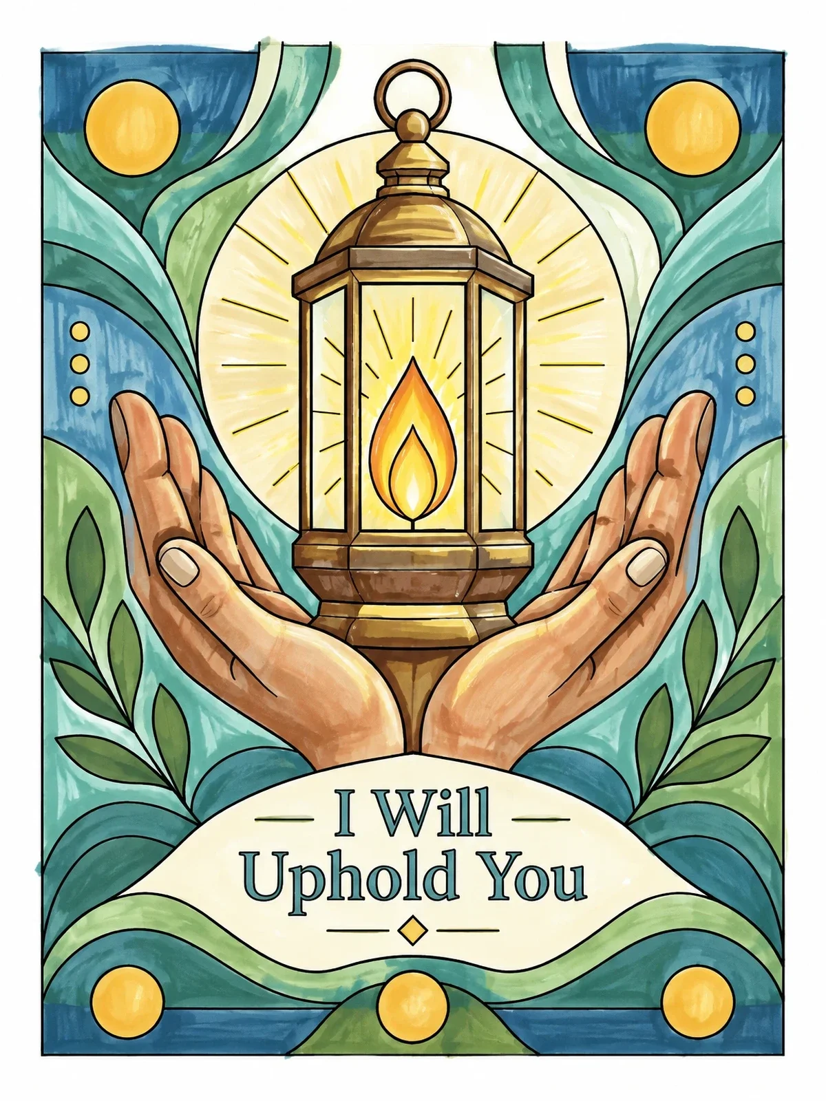 Colored example of the I Will Uphold You Lantern coloring page