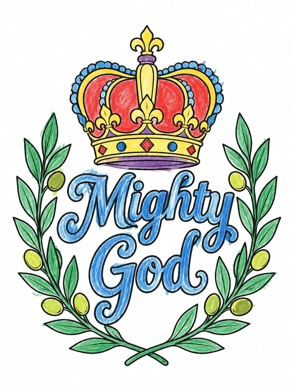 Colored example of the Mighty God Crown And Olive Wreath coloring page