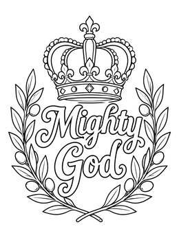 An ornate crown and wreath in this Mighty God isaiah coloring page.