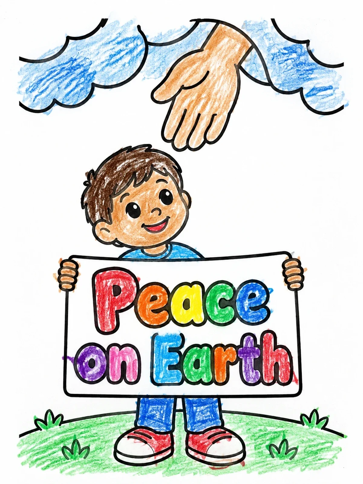 Colored example of the Boy With Peace On Earth Sign coloring page