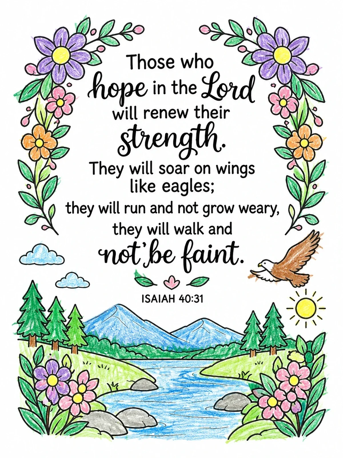 Colored example of the Isaiah Bible Verse Nature Landscape coloring page