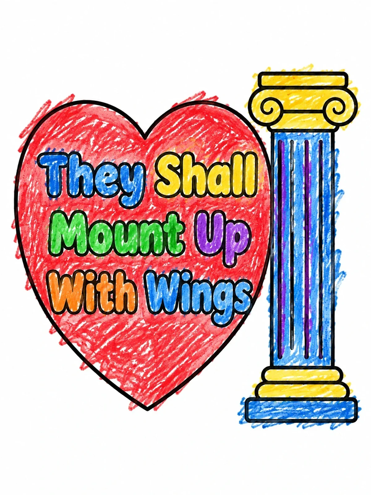 Colored example of the Temple Column And Scripture Heart coloring page