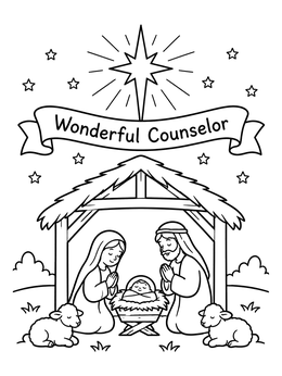 Free printable Wonderful Counselor Nativity Scene coloring page