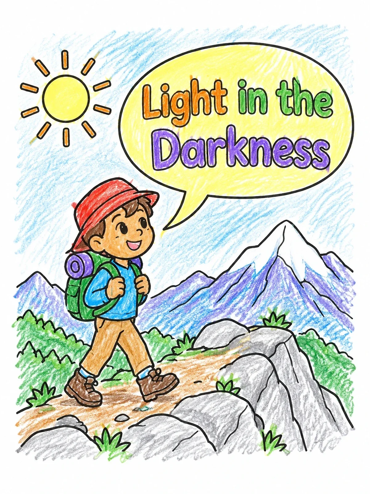 Colored example of the Young Hiker On A Mountain Trail coloring page