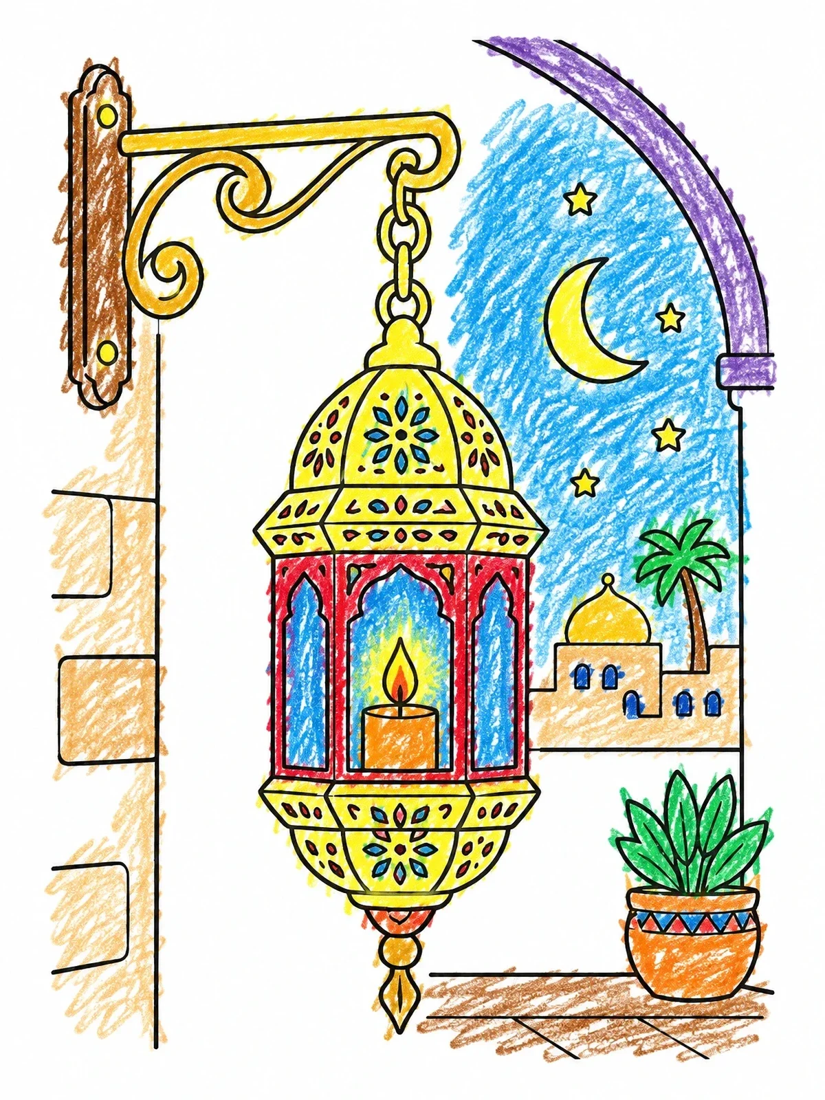 Colored example of the Hanging Fanous Lantern On Balcony coloring page