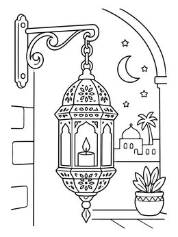 Free printable Hanging Fanous Lantern On Balcony coloring page