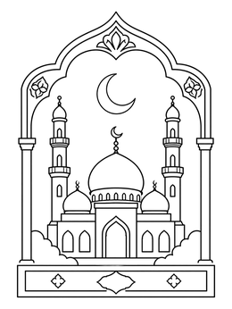 Free printable Mosque Framed By Ornate Arch coloring page