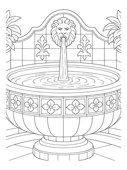 Free printable Ornate Lion Head Fountain Basin coloring page