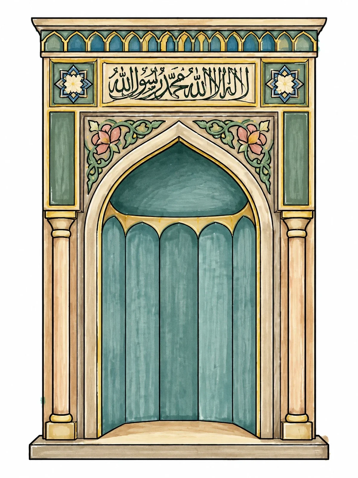 Colored example of the Ornate Stone Mihrab Arch coloring page