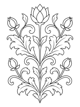 Free printable Symmetrical Arabesque Botanical Floral Motif coloring page