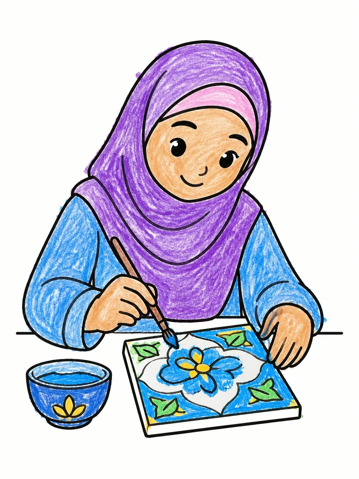 Colored example of the Young Artist Painting A Ceramic Tile coloring page
