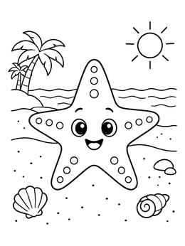 Free printable Cheerful Starfish On Tropical Beach coloring page