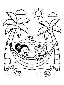 Free printable Kids Relaxing In Beach Hammock coloring page