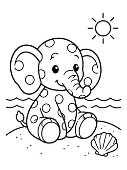 Free printable Polka Dot Elephant On The Beach coloring page