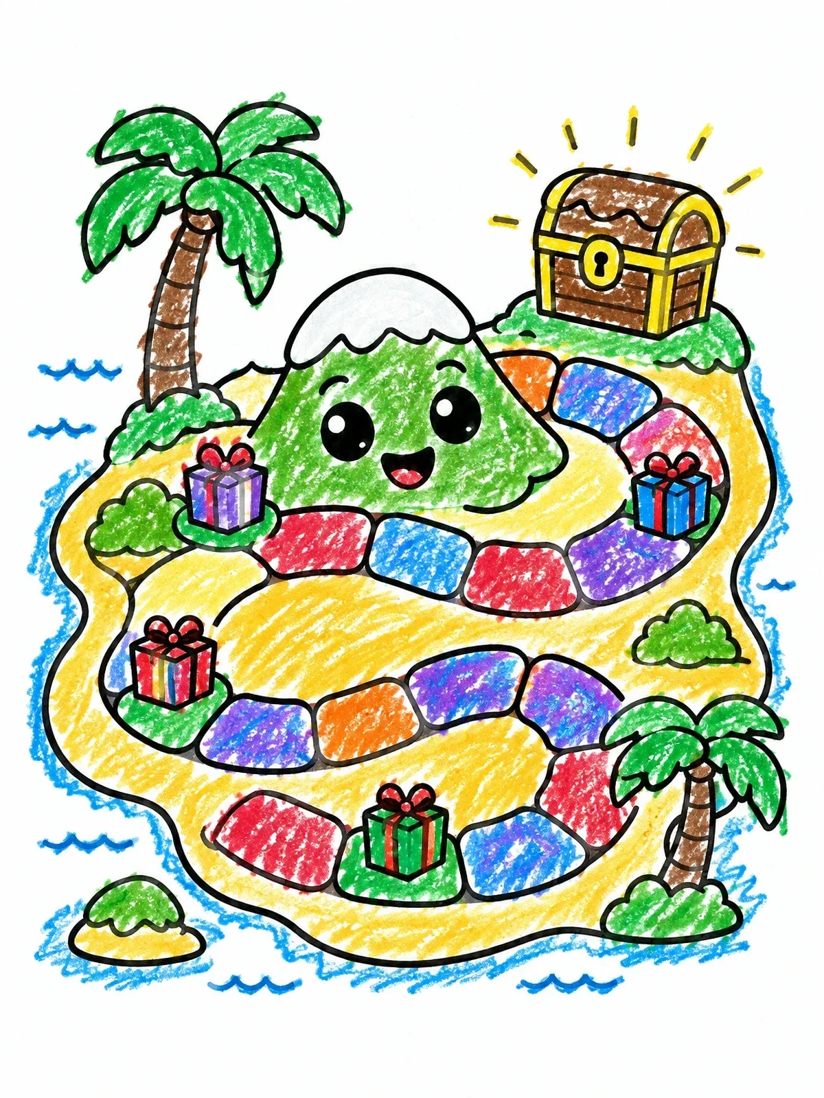 Colored example of the Island Treasure Board Game coloring page