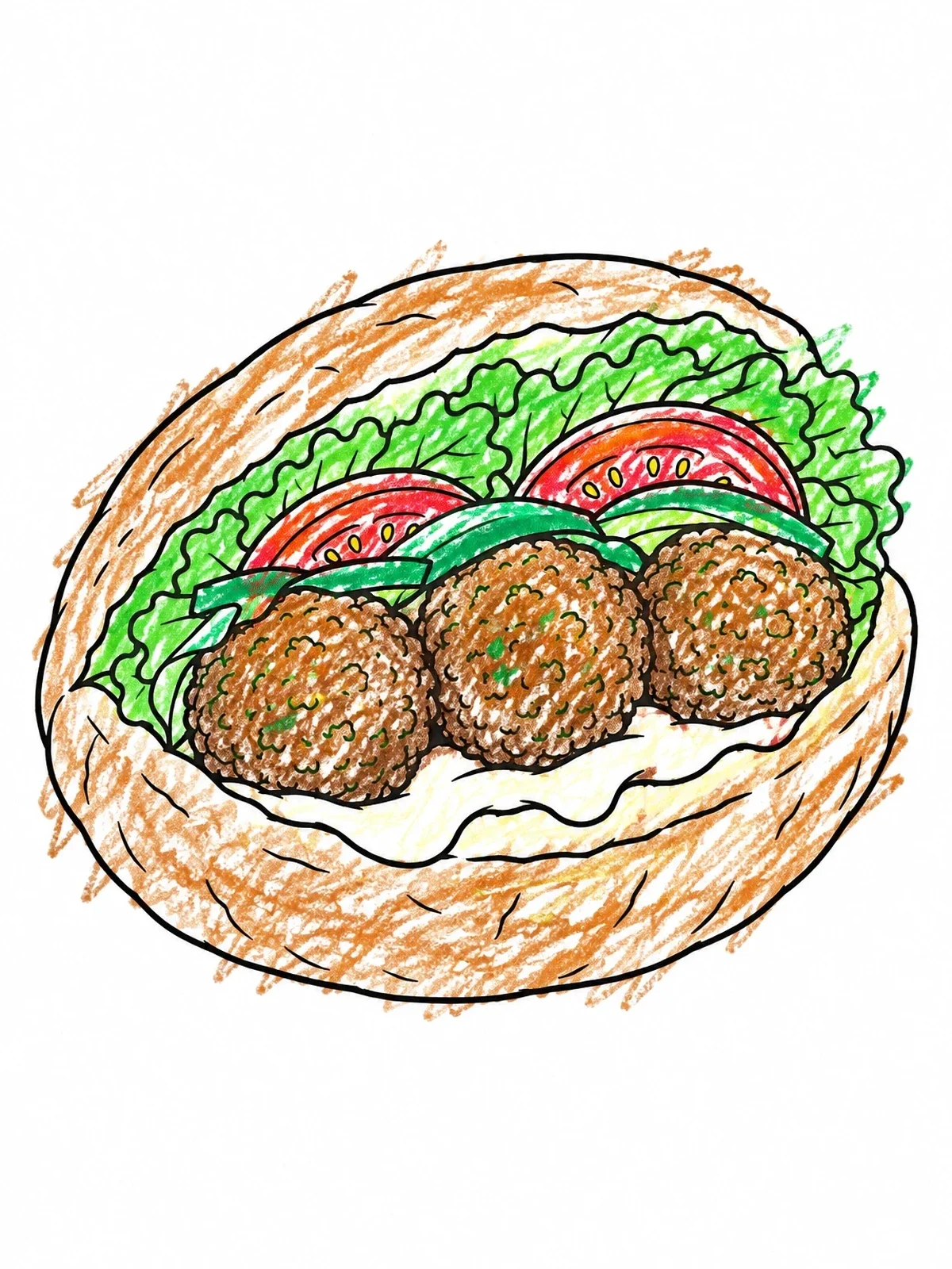 Colored example of the Crispy Falafel Pita Sandwich coloring page