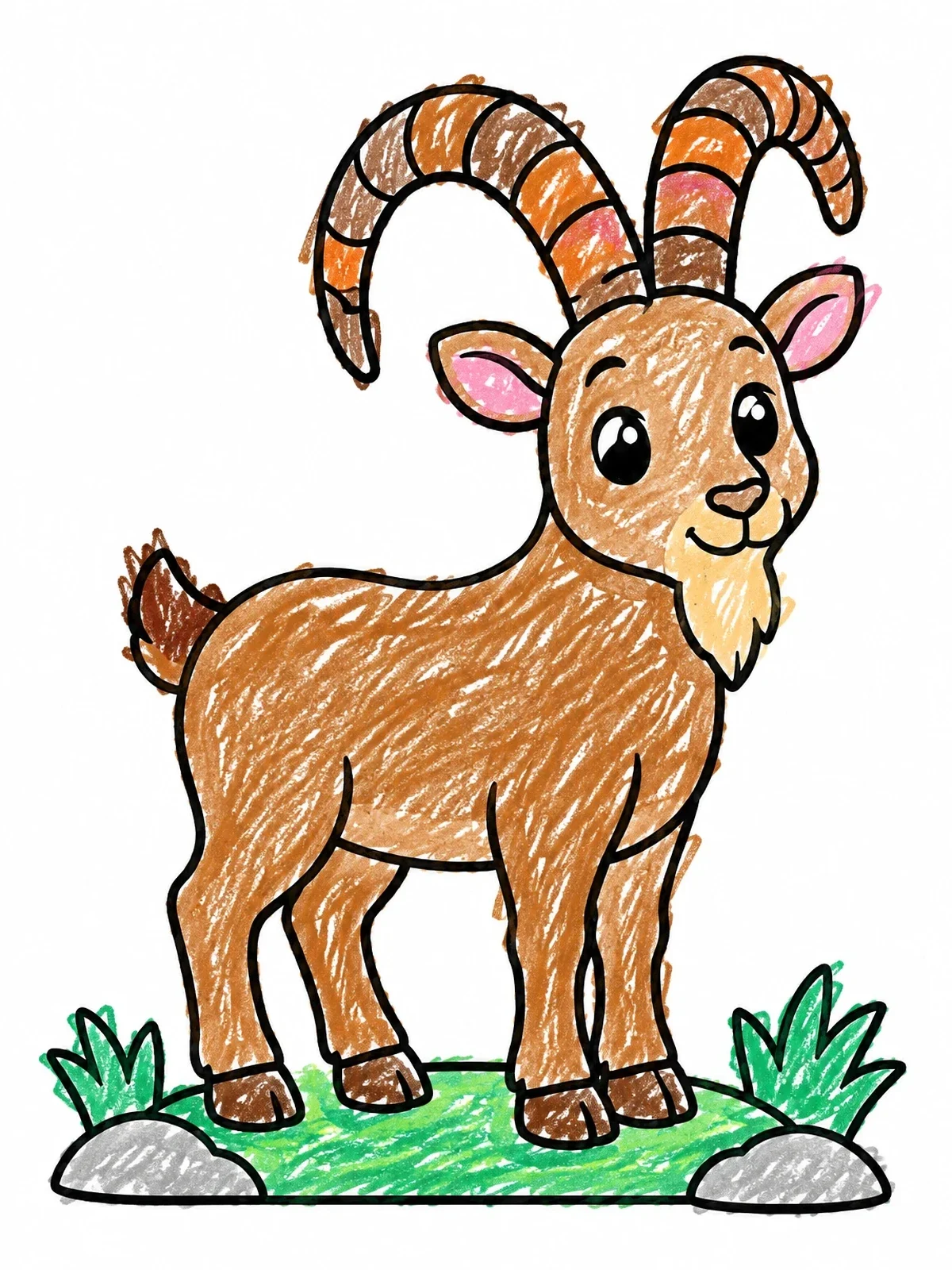 Colored example of the Cute Cartoon Nubian Ibex coloring page
