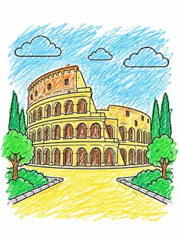 Ancient Roman Colosseum With Trees – Italy Coloring Page