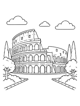 Free printable Ancient Roman Colosseum With Trees coloring page