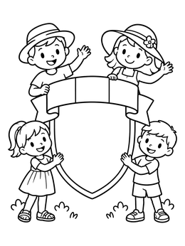 Free printable Children Holding Italian Flag Shield coloring page