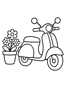 Free printable Cute Italian Scooter With Flowers coloring page