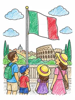 Family Viewing The Colosseum In Rome – Italy Coloring Page