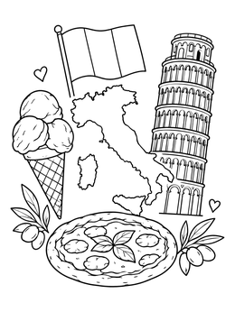 Free printable Italian Landmarks And Food Collage coloring page