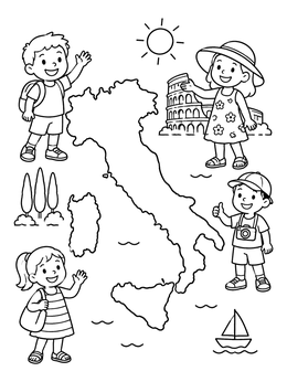 Free printable Map Of Italy With Cheerful Children coloring page
