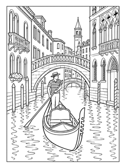 Free printable Venice Gondola On Canal coloring page