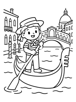 Free printable Young Gondolier In Venice Canal coloring page