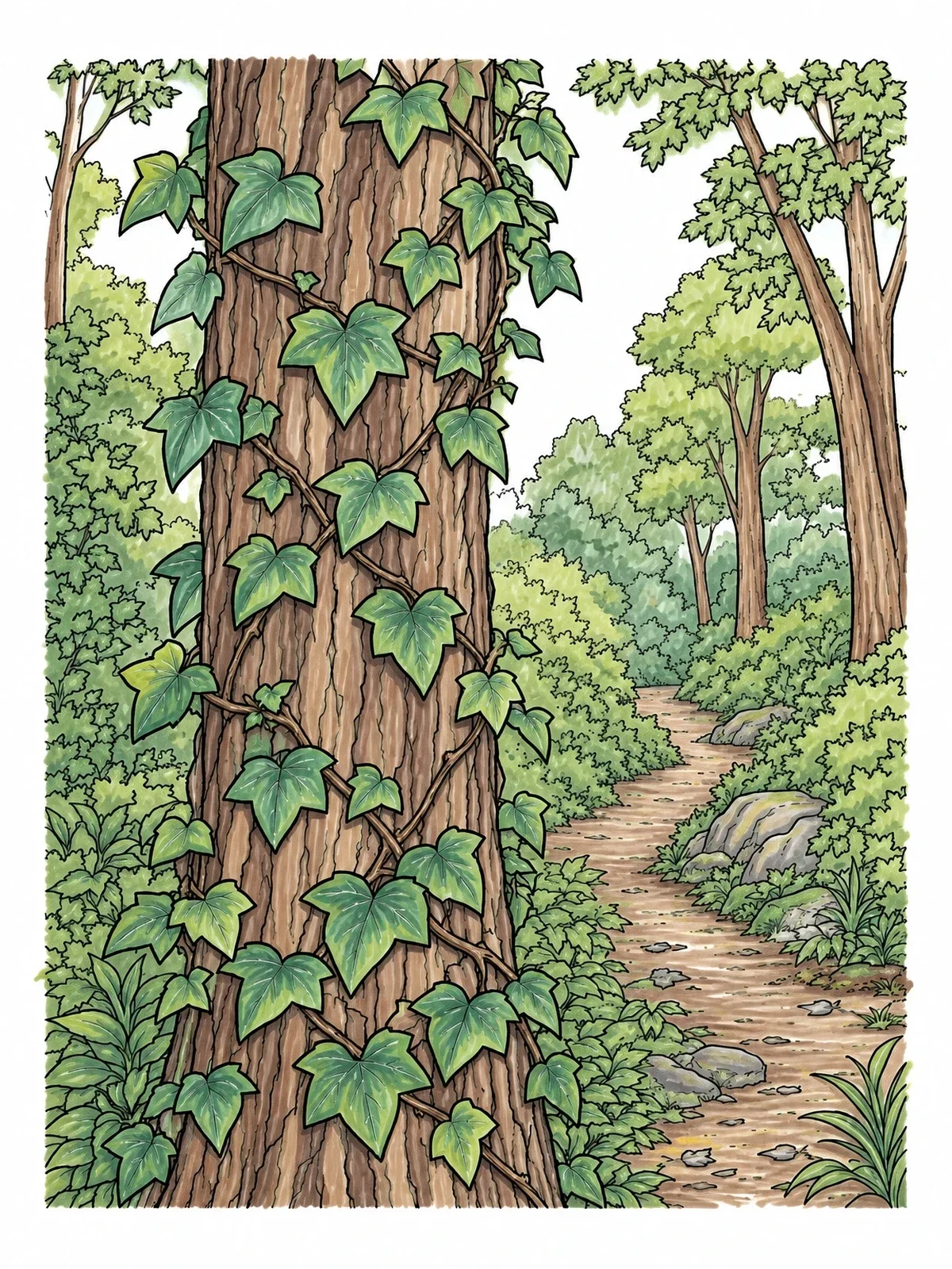 Colored example of the Ivy Vines On Forest Tree coloring page