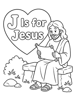 Free printable J Is For Jesus Reading Scroll coloring page
