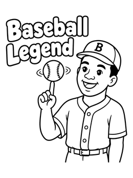 Free printable Smiling Baseball Legend Spinning A Ball coloring page