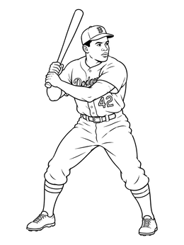 Free printable Jackie Robinson Ready To Bat coloring page